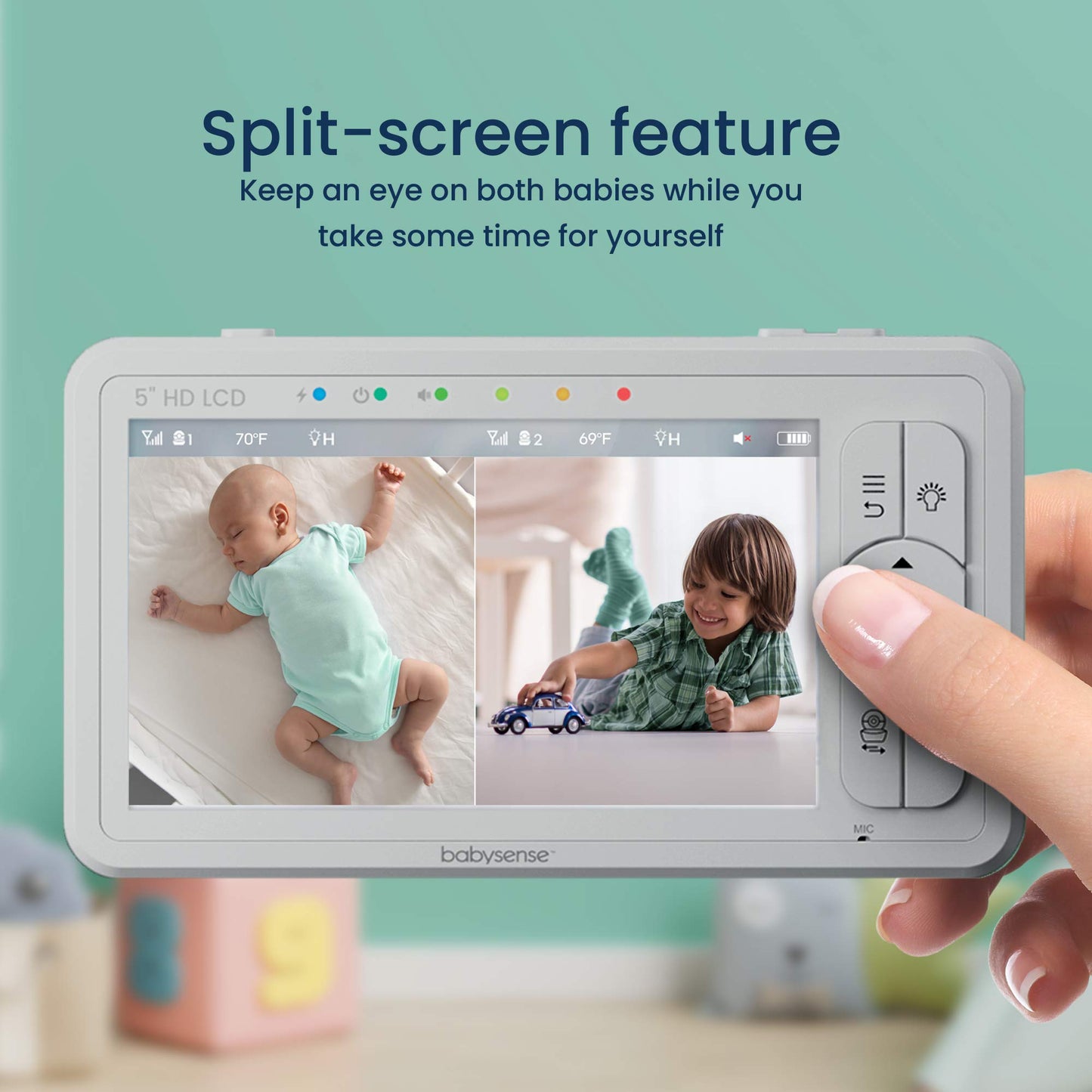 Babysense 5" HD Baby Monitor, 2 Cameras, Split-Screen, Night & Two-Way Audio
