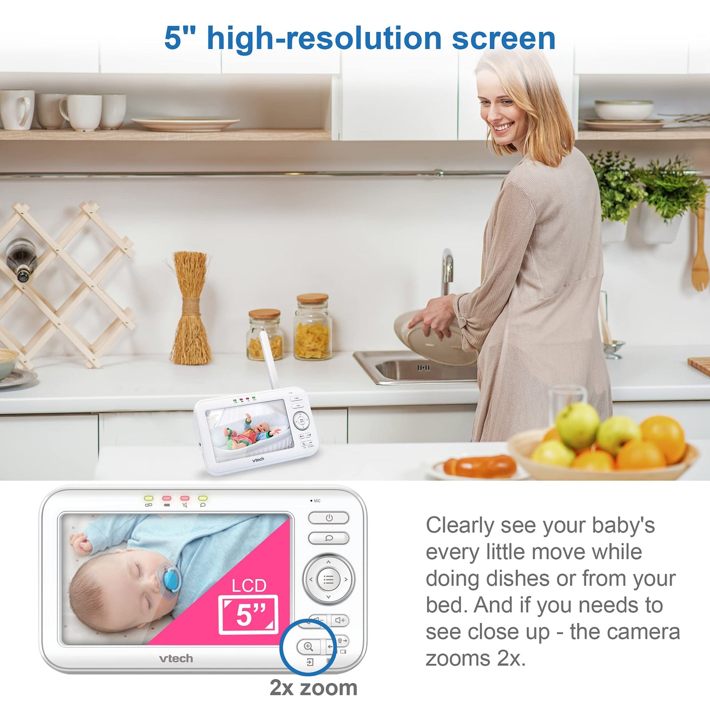 VTech VM5463-2 Baby Monitor β 5" LCD, 2 Cameras, PTZ, Night Light & Audio