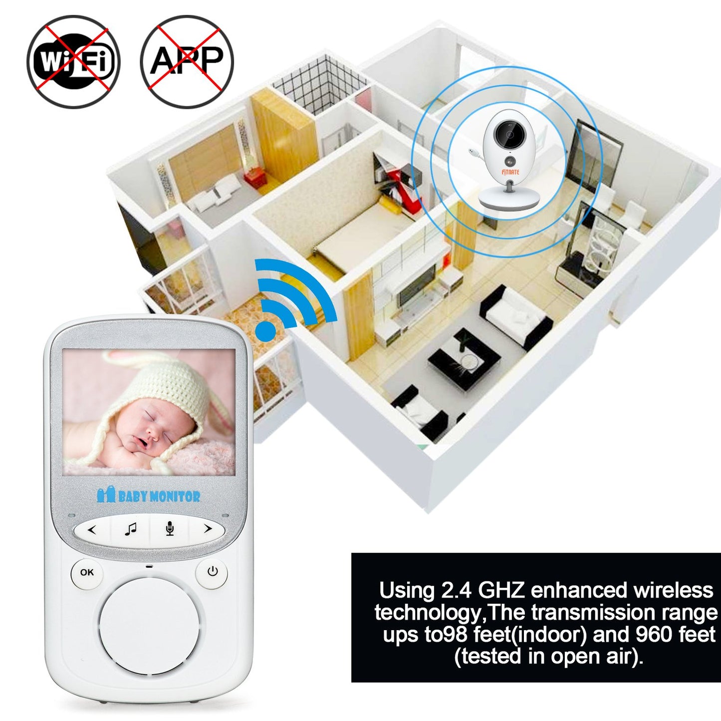 MYPIN Baby Monitor 2.4" LCD, Camera, Night Vision, Two-Way Audio & Temp