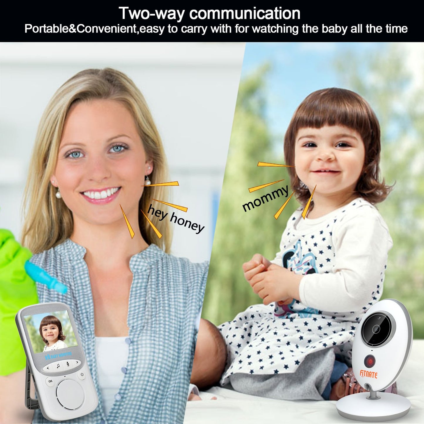 MYPIN Baby Monitor 2.4" LCD, Camera, Night Vision, Two-Way Audio & Temp