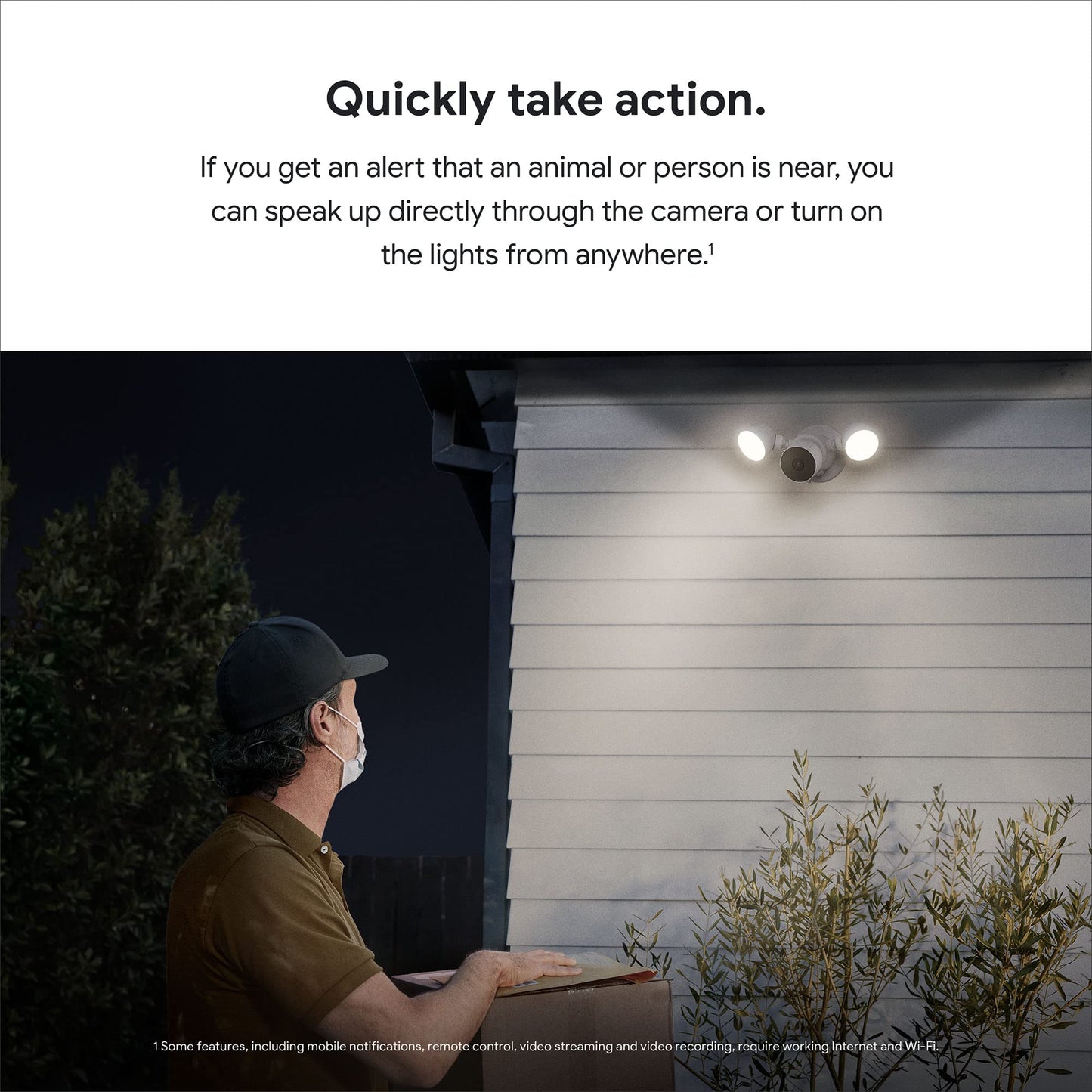 Google GM493 and G3AL9 Nest Cam with Floodlight (Outdoor, Wired) Security Camera - Smart Home WiFi Camera, Snow