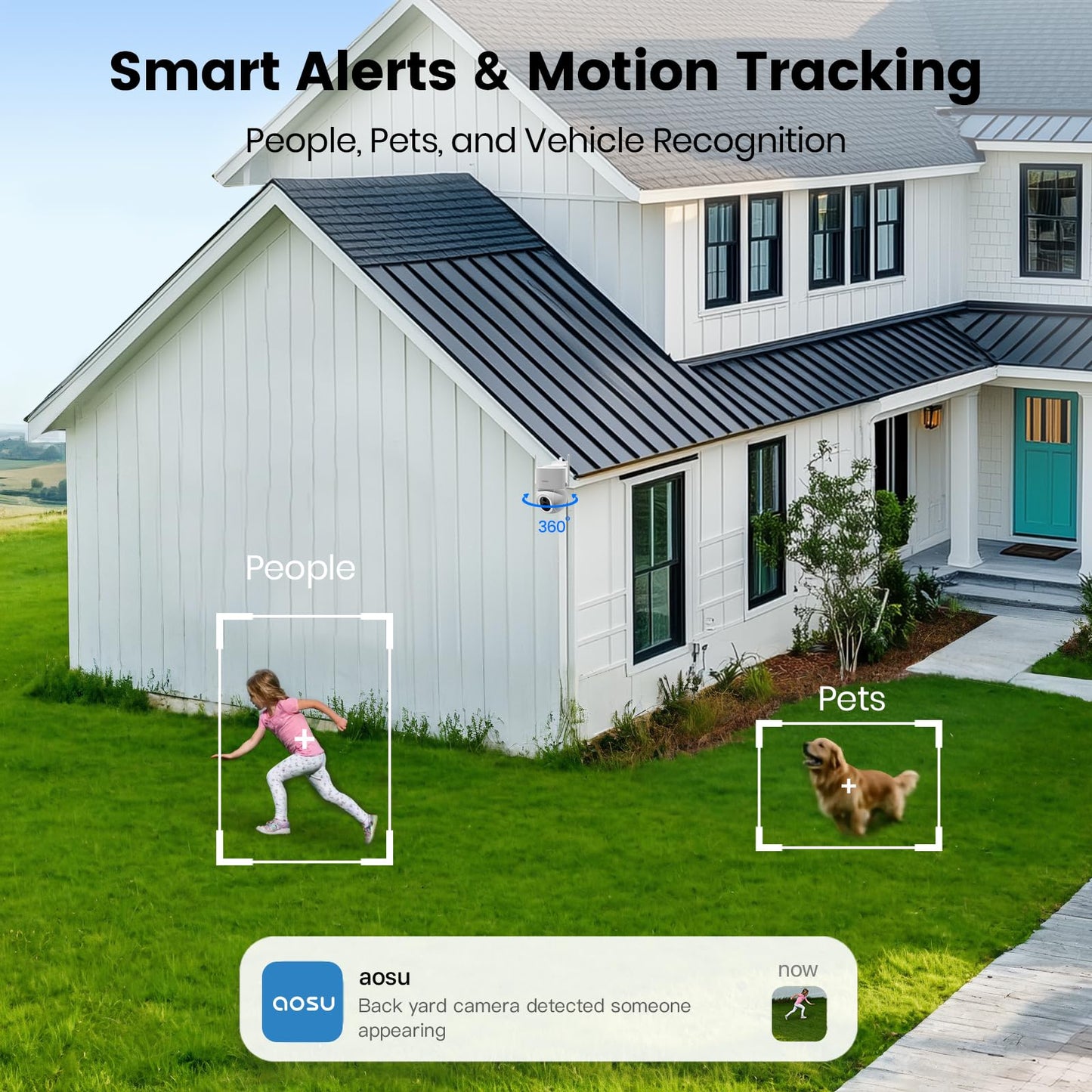 AOSU 3K Security Cameras Wireless Outdoor, 5MP 2 in 1 Solar Home WiFi Surveillance Cameras, 360° Pan&Tilt, 400-Lumen Floodlight, Color Night Vision, Auto Tracking, AI Human Vehicle Pet Detection 2 Pcs