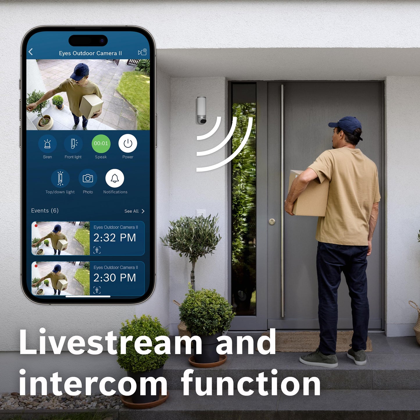 Bosch Smart Home outdoor camera II, outdoor surveillance camera, 1080p full HD resolution with integrated alarm siren and designer light, compatible with Amazon Alexa, anthracite