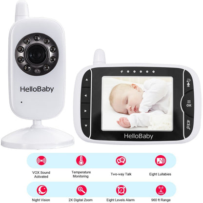 HelloBaby HB32 Baby Monitor, 3.2" Display, Camera, Night Vision & Two-Way Audio