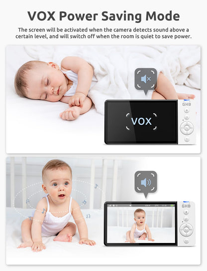GHB 5" 720p HD Baby Monitor, Camera, Night Vision, Two-Way Audio & Lullabies