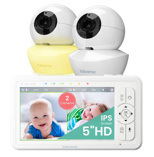 Babysense 5" HD Baby Monitor, 2 Cameras, Split-Screen, Night & Two-Way Audio
