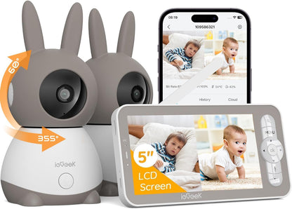 ieGeek 2K Baby Monitor – 2 Cameras, 5" Split-Screen, PTZ, Night Vision, App