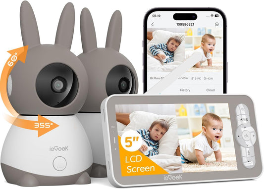ieGeek 2K Baby Monitor – 2 Cameras, 5" Split-Screen, PTZ, Night Vision, App