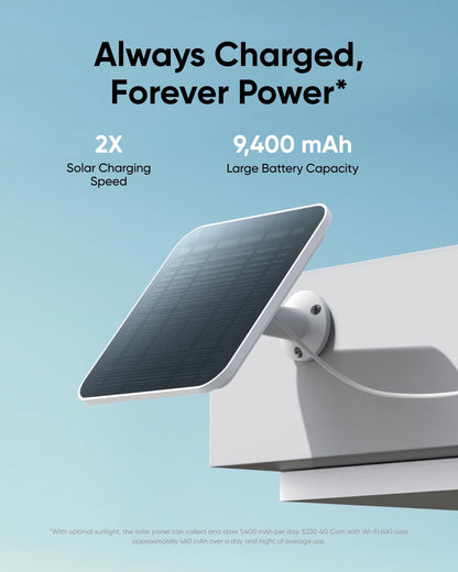 eufy Security 4G LTE Cam S330 with Wi-Fi, 4K UHD Pan Tilt, Wireless, Solar Powered with Solar Panel, AI Human/Vehicle Tracking, with SIM Card