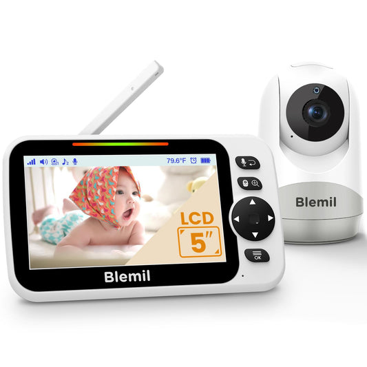 Blemil 5" Baby Monitor, Split-Screen, PTZ, Night Vision, Two-Way Audio, 30 h
