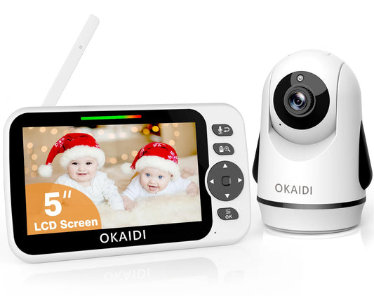OKAIDI Baby Monitor – 5" Display, PTZ, Night Vision, Two-Way Audio, 30 h Battery