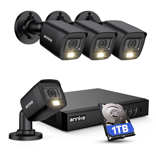 ANNKE 8 Channel Outdoor Security CCTV Camera System, Smart Human & Vehicle Detection, 3K Lite DVR with 1TB Hard Drive and 4 x 1920TVL 2MP Home Security Cams, Dual-light with Color Night Vision, IP67