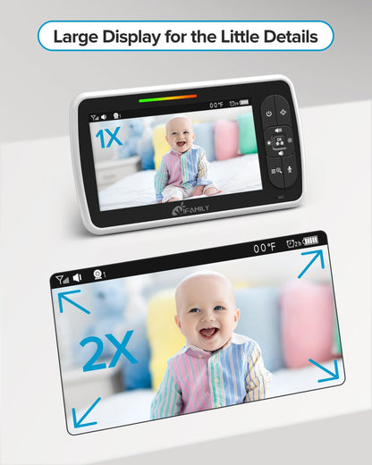 iFamily Baby Monitor – 5" Display, PTZ, 30 h Battery, Night Vision, Two-Way Audio