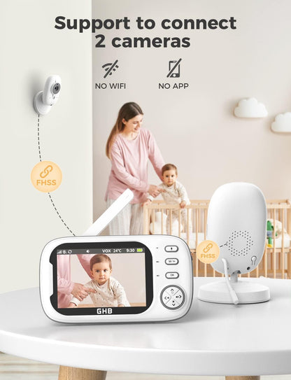 GHB 3.5" Baby Monitor, Camera, Night Vision, Two-Way Audio & Lullabies