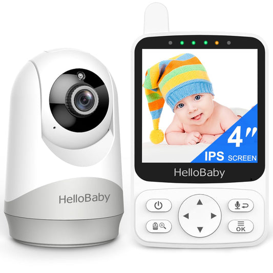 HelloBaby Baby Monitor – 4" IPS Display, PTZ, Night Vision, Two-Way Audio, 26 h Battery