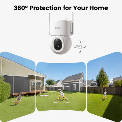 AOSU 3K Security Cameras Wireless Outdoor, 5MP 2 in 1 Solar Home WiFi Surveillance Cameras, 360° Pan＆Tilt, 400-Lumen Floodlight, Color Night Vision, Auto Tracking, AI Human Vehicle Pet Detection 2 Pcs