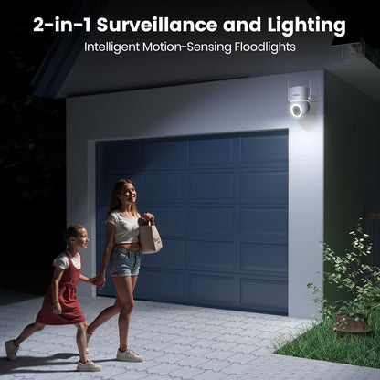 AOSU 3K Security Cameras Wireless Outdoor, 5MP 2 in 1 Solar Home WiFi Surveillance Cameras, 360° Pan＆Tilt, 400-Lumen Floodlight, Color Night Vision, Auto Tracking, AI Human Vehicle Pet Detection 2 Pcs