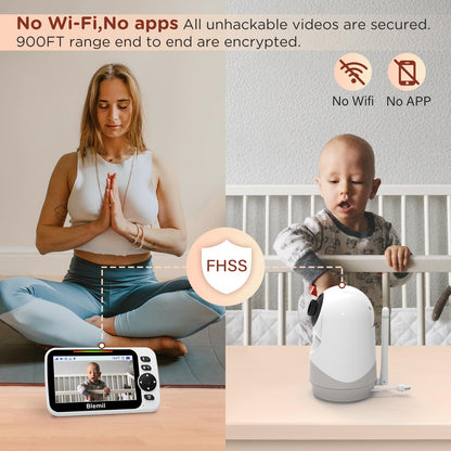 Blemil 5" Baby Monitor, Split-Screen, PTZ, Night Vision, Two-Way Audio, 30 h
