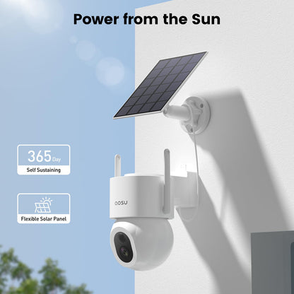 AOSU 3K Security Cameras Wireless Outdoor, 5MP 2 in 1 Solar Home WiFi Surveillance Cameras, 360° Pan＆Tilt, 400-Lumen Floodlight, Color Night Vision, Auto Tracking, AI Human Vehicle Pet Detection 2 Pcs