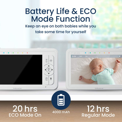 Babysense 5" HD Baby Monitor, 2 Cameras, Split-Screen, Night & Two-Way Audio