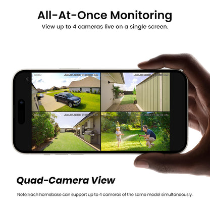 AOSU 2K Solar Security Cameras Wireless Outdoor, 4 Cam-Kit & HomeBase, No Monthly Fee, Movable Solar Panels, 166° Ultra-Wide View, 32GB Local, 2-Way Talk Night Vision Sound-Light Alert 5G/2.4G WiFi