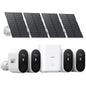 AOSU 2K Solar Security Cameras Wireless Outdoor, 4 Cam-Kit & HomeBase, No Monthly Fee, Movable Solar Panels, 166° Ultra-Wide View, 32GB Local, 2-Way Talk Night Vision Sound-Light Alert 5G/2.4G WiFi