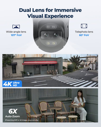 Reolink 4K PTZ Dual-Lens PoE Security Camera Outdoor with 6X Hybrid Zoom, 355° Pan 90° Tilt, Auto Tracking, Color Night Vision, Person/Vehicle/Pet Detection, Two-Way Audio, TrackMix PoE
