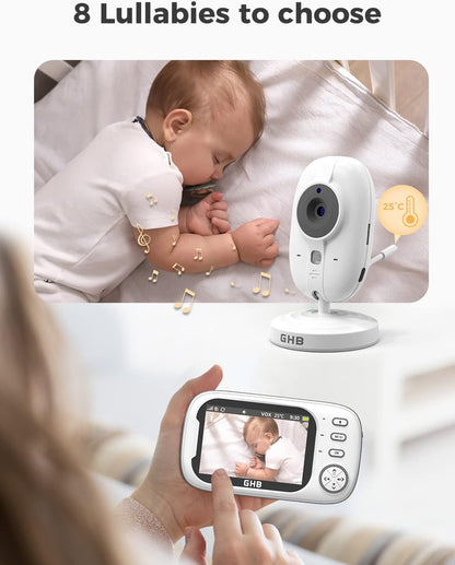 GHB 3.5" Baby Monitor, Camera, Night Vision, Two-Way Audio & Lullabies