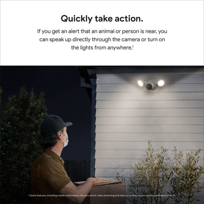 Google GM493 and G3AL9 Nest Cam with Floodlight (Outdoor, Wired) Security Camera - Smart Home WiFi Camera, Snow