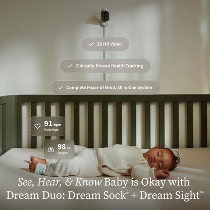 Owlet Dream Duo 3rd Gen Baby Monitor with Sock, 2K HD Video & Vital Signs